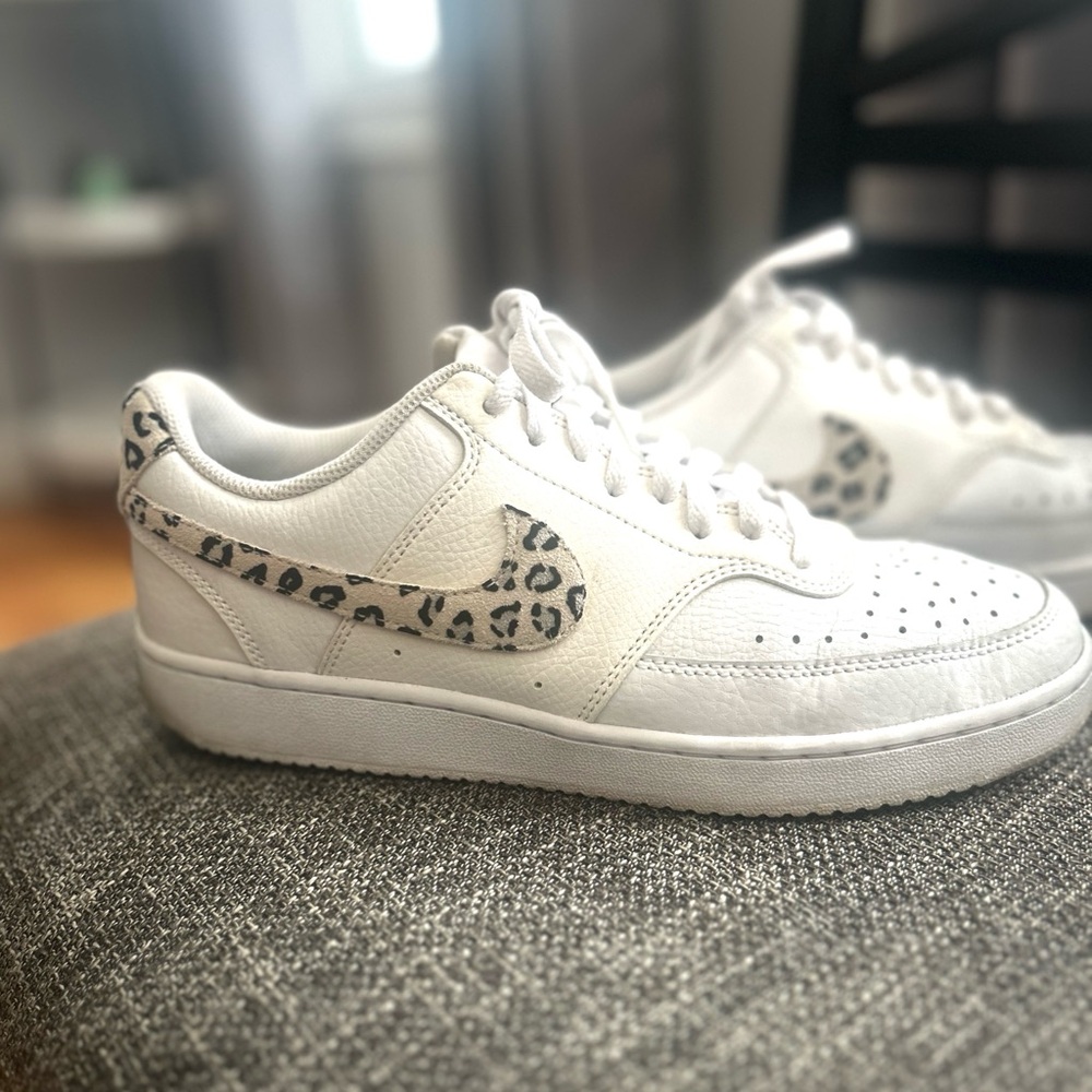 Nike Women's White Sneakers with Leopard Print